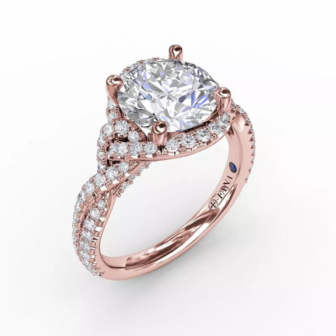 FANA Contemporary Round Diamond Halo Engagement Ring With Twisted Shank Rose