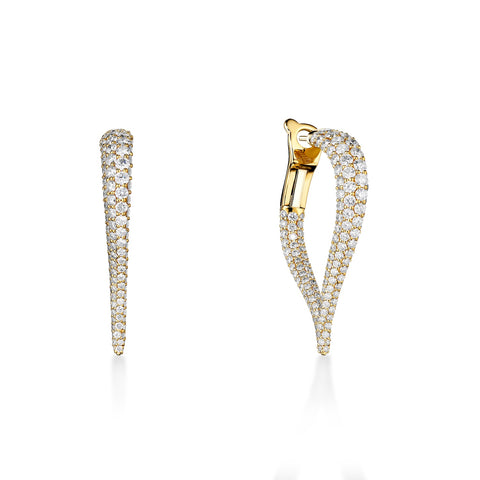A Link Abbracci 4.16 ctw Inside/Out Pave Diamond Small Flame Hoops 18K Gold