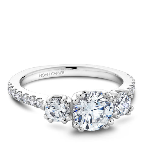 Noam Carver White Gold 3-Stone Diamond Engagement Ring Setting (0.73 CTW)