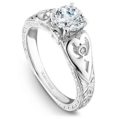Noam Carver White Gold Carved Vintage Shank Engagement Ring Setting (0.04 CTW)