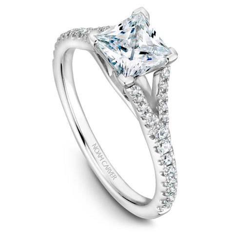 Noam Carver White Gold Split Shank Diamond Engagement Ring Setting with Princess Cut (0.28 CTW)