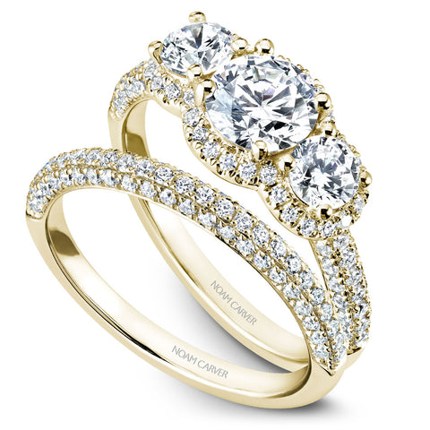Noam Carver Yellow Gold 3-Stone Diamond Engagement Ring Setting (0.99 CTW)