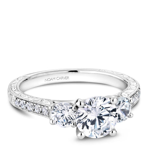 Noam Carver White Gold 3-Stone Diamond Engagement Ring Setting (0.66 CTW)