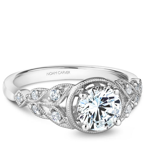 Noam Carver White Gold Milgrain Bezel Vintage Diamond Engagement Ring Setting (0.15 CTW)