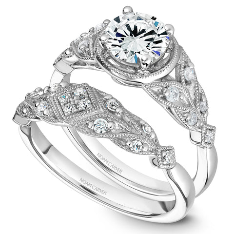 Noam Carver White Gold Milgrain Bezel Vintage Diamond Engagement Ring Setting (0.15 CTW)