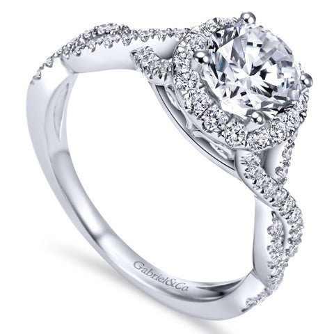 Gabriel Bridal Collection White Gold Halo and Twisted Diamond Diamond Accent Shank Engagement Ring (0.42 ctw)