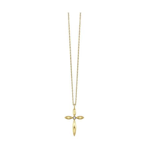 10K Yellow Gold Cross Diamond Solitaire Fashion Chain & Pendant (0.02CTW)