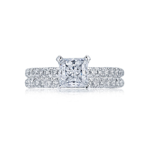Tacori 18k White Gold Petite Crescent Princess Diamond Engagement Ring Setting  (0.34 CTW)