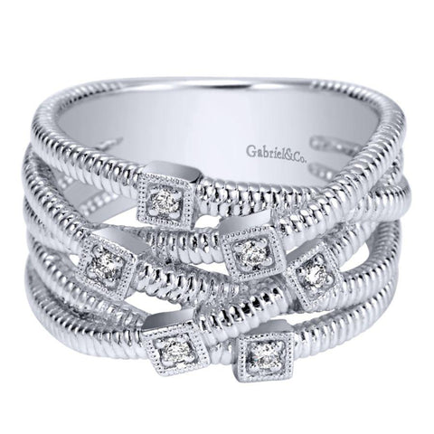 Gabriel & Co. Scalloped Sterling Silver Jewelry Ring (0.07 CTW)