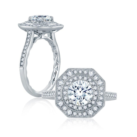 A.JAFFE Art Deco Round Diamond Engagement Ring Setting (0.44 ctw)