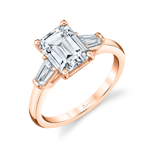 Sylvie Nicolette Emerald Three Stone Engagement Ring Setting with Baguettes