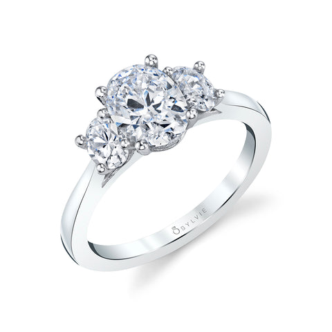 Sylvie Guinevere Oval Three Stone Engagement Ring Setting