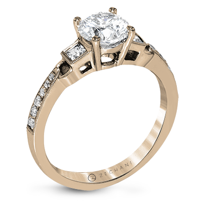 Zeghani Three Stone Trinity Engagement Ring ZR1473 WHITE 14K SEMI ROSE
